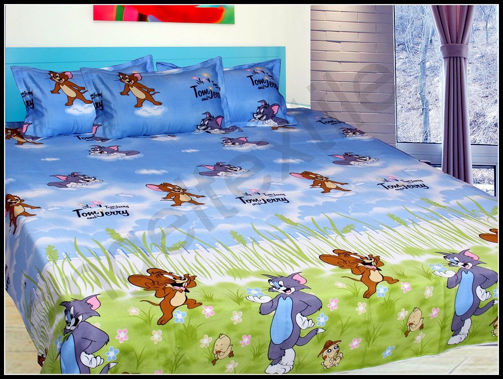 pruMART Tom & Jerry Double Bedsheet Kids Cartoon sheet (bedsheets