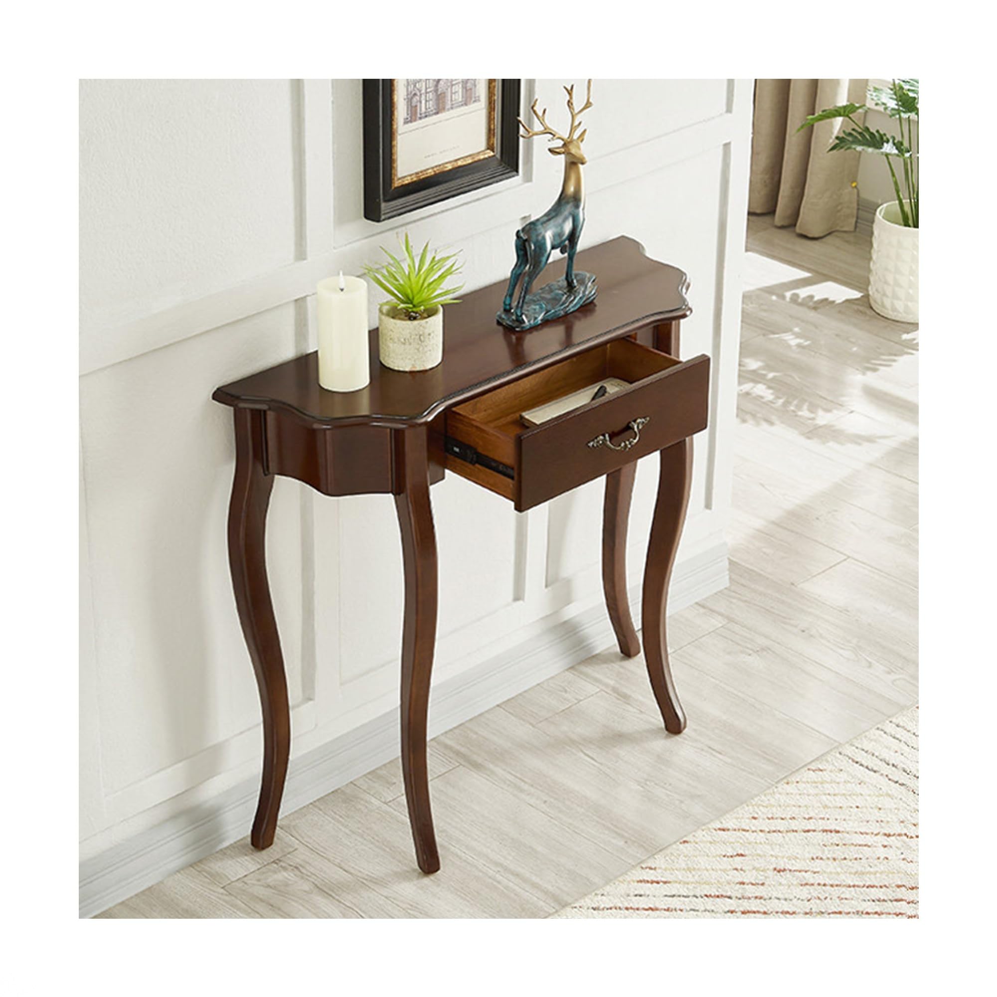 Mesa consola de madera maciza para pasillos oscuros y entradas pequeñas