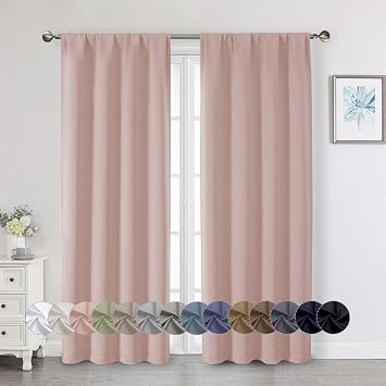Blush Blackout Curtains for Bedroom Living Room 72 Inches Long 2 Panels Set, Soft Solid Thermal Room Darkening French Door Curtain, Modern Rod Pocket Design, Blush, 40" Wx72 L