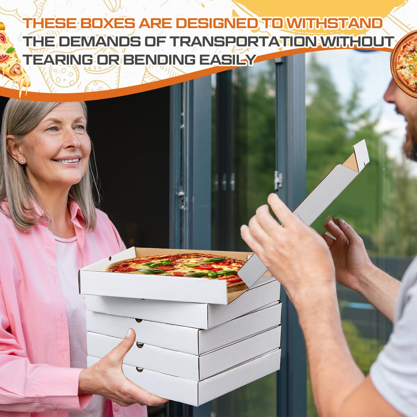 Fullhawl Pizzaschachteln, 35,6 x 35,6 cm, B-Flöte, gewellt, weiß, fettbeständige Kraft-Behälter zum Mitnehmen, Verpackungsboxen für hausgemachten Kuchen, Kekse, Lebensmittel und Handwerk, 10 Stück