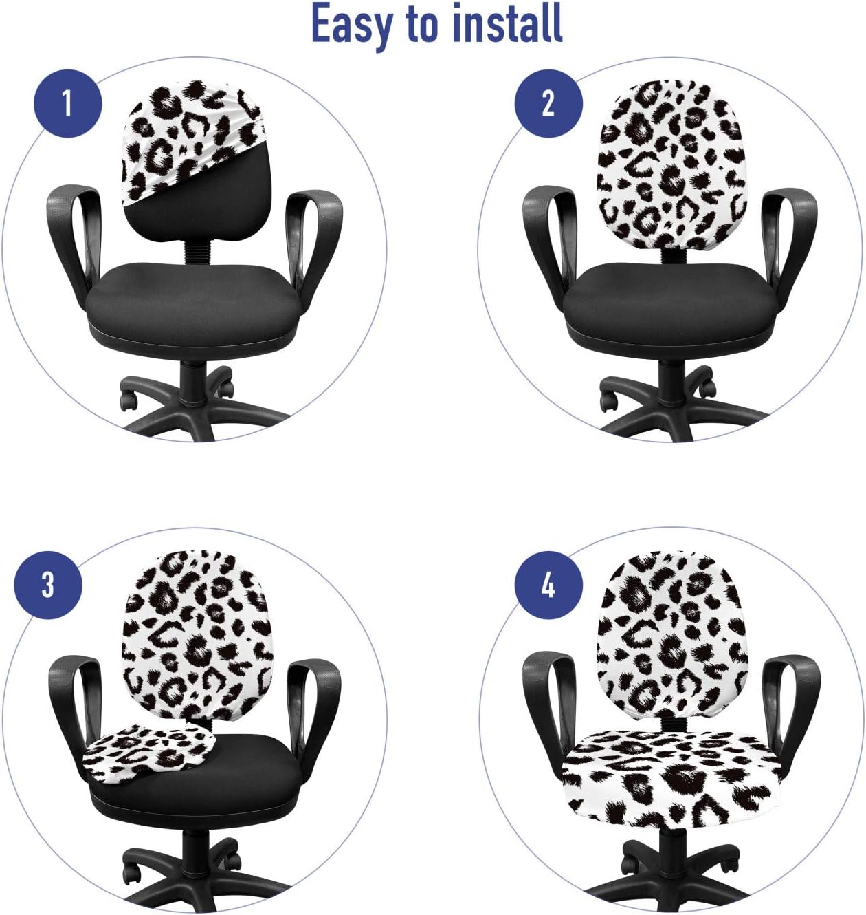 Ambesonne Leopard Office Chair Slipcover, Monochrome Background Print with a Repetitive Sketchy Style Spots, Protective Stretch Decorative Fabric Cover, Charcoal Grey and White