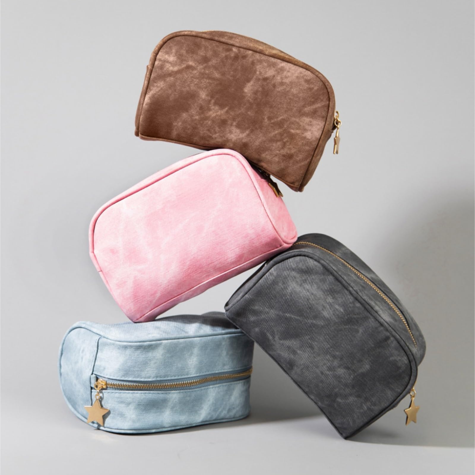 Neceser Maquillaje Bolsa de Maquillaje con Estampado de Piel de Oveja de PU, Gran Capacidad, for Viaje, artículos de tocador y cosméticos, con Estampado de Mezclilla de Cuero Viaje(CAF�)