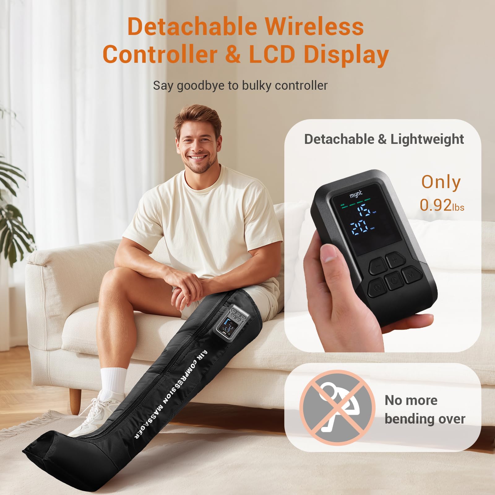 Mynt Masajeador de compresión de piernas completas, bota de compresión inalámbrica secuencial para circulación y alivio del dolor, sistema de recuperación de masajeador de piernas recargable con