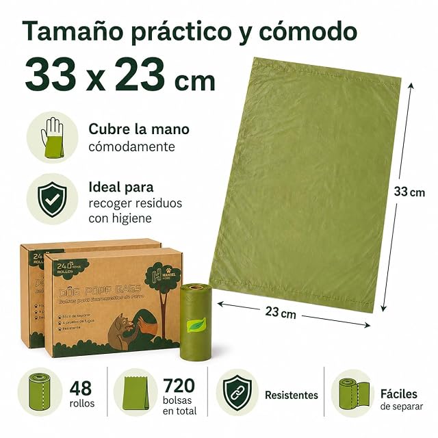 Foto 3 de 6 de H HANSEL HOME Bolsas para Excrementos de Perro, 720 Bolsas, 48 Rollos de 15 Bolsas, 33 x 23 cm, Sin Perfume