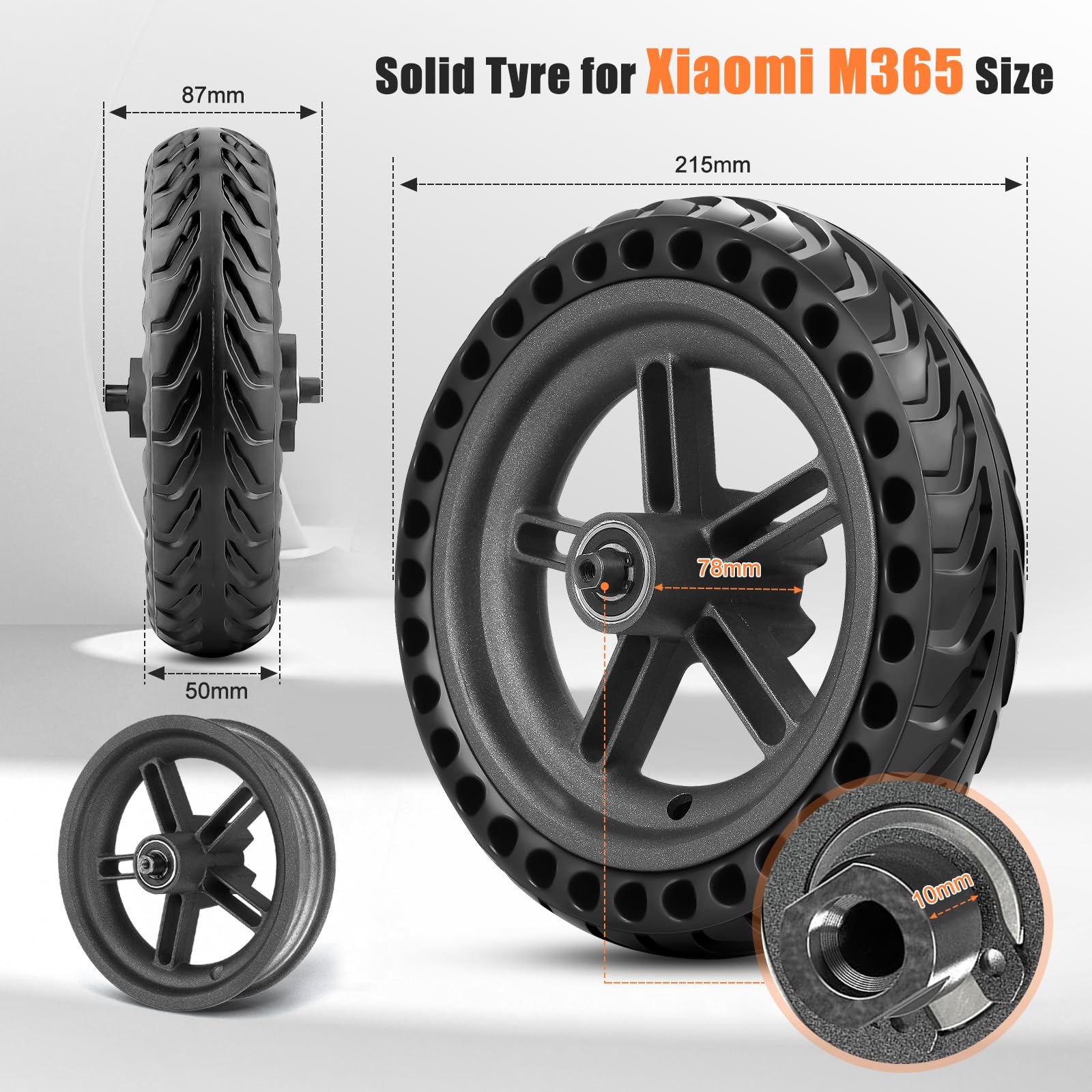 SYACHI E Scooter pneu et plein pour Xiaomi M365 1S, 8,5", en caoutchouc plein, avec moyeu de roue, roue de rechange, pneu intégré