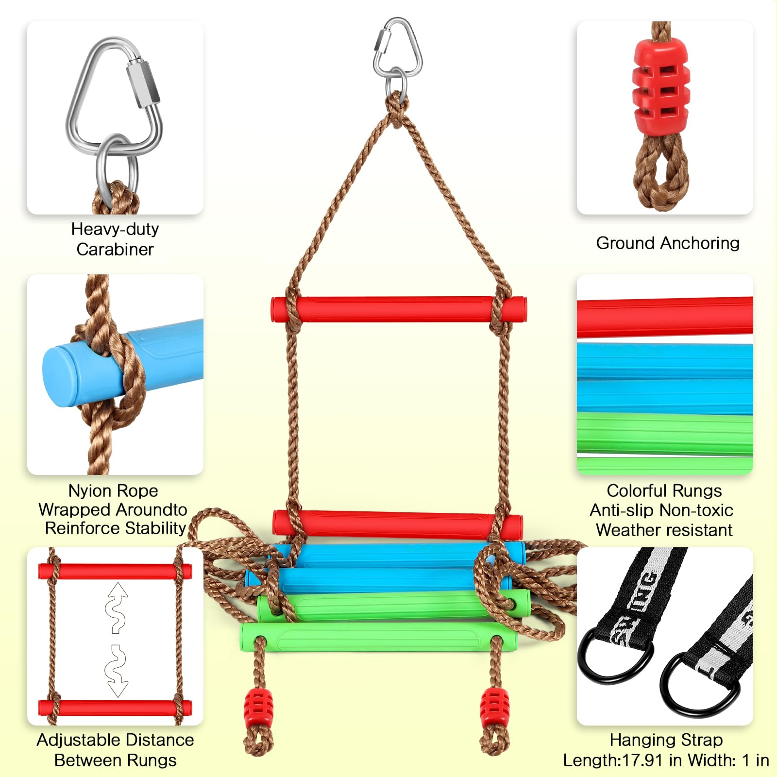 TOPNEW 12 soportes de escalada de árboles Ninja para trepador de árboles, kit de escalada de árboles con escalera de cuerda de 6.6 pies para entrenamiento al aire libre de la carrera de obstáculos