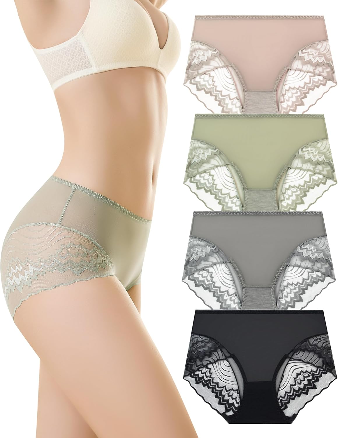 Women's Underwear Hipster Panties Lace Underwear For Women 4-Pack Lace Hipster Panties