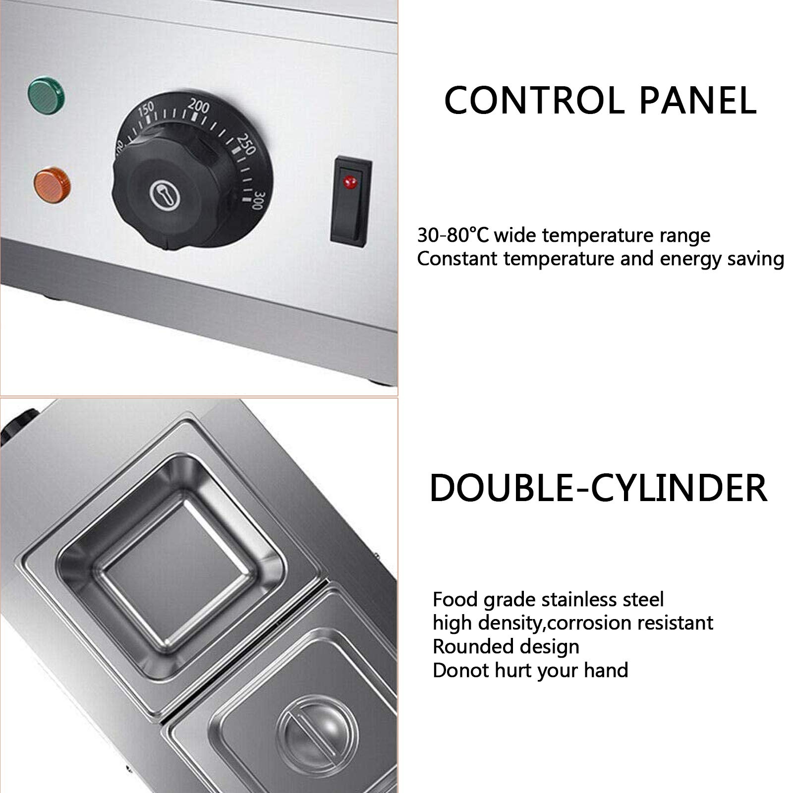 Tempéreuse À Chocolat Bain Marie Electrique Réchauffeur de Liquide Acier Inoxydable Capacité 6L 2 Réservoirs Maison Commerciale 220V 600W