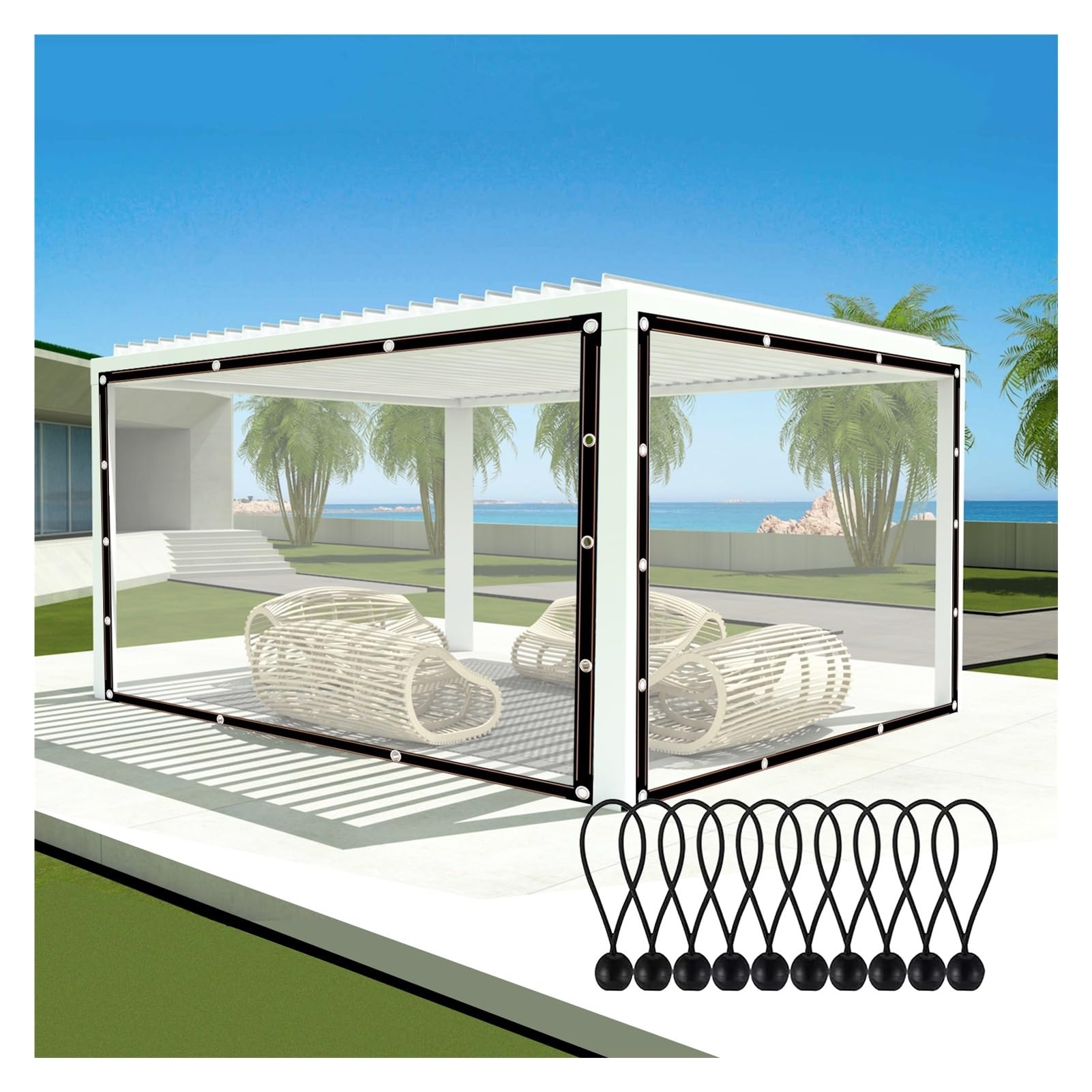 Lona impermeable transparente reforzada y resistente al viento