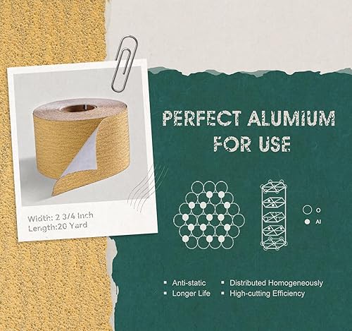 Miniatura 50 de S SATC Papel de lija PSA de grano 600 de 20 yardas de largo, rollo continuo de 2-3/4 pulgadas de ancho, autoadhesivas para automóviles, bloques