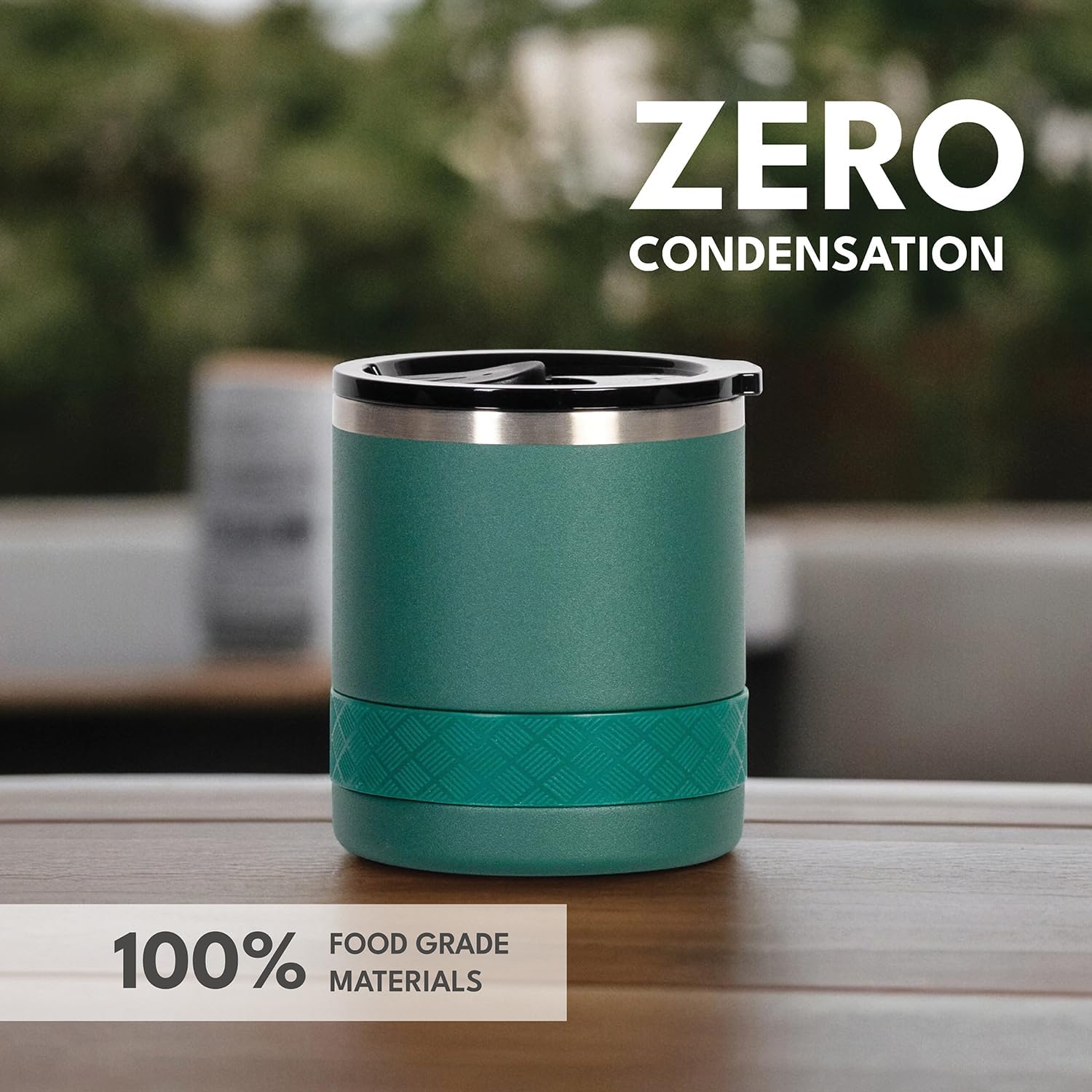 Elemental Recess Lowball Tumbler, 10oz Triple Wall Stainless Steel Cup with Non-Shattered Tritan Lid, Insulated Whiskey Glass, Insulated Coffee Tumbler Mug for Hot & Cold Drinks - Forest Green - Image 2