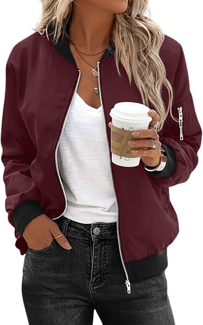 onlypuff Womens Jackets Zip Up Sweatshirt Long Sleeve Fall Outwear Casual Coat with Pocket S-XXL