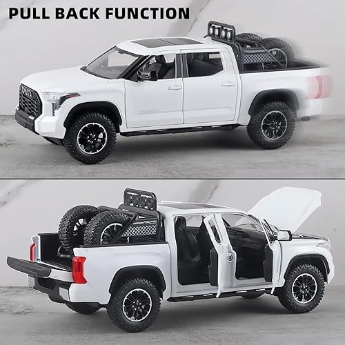 Miniatura 6 de OANMYJJO Camiones de juguete para niños 124 Tundra modelo de coche de metal fundido a presión camión de juguete tipo pickup con luz y sonido modelo