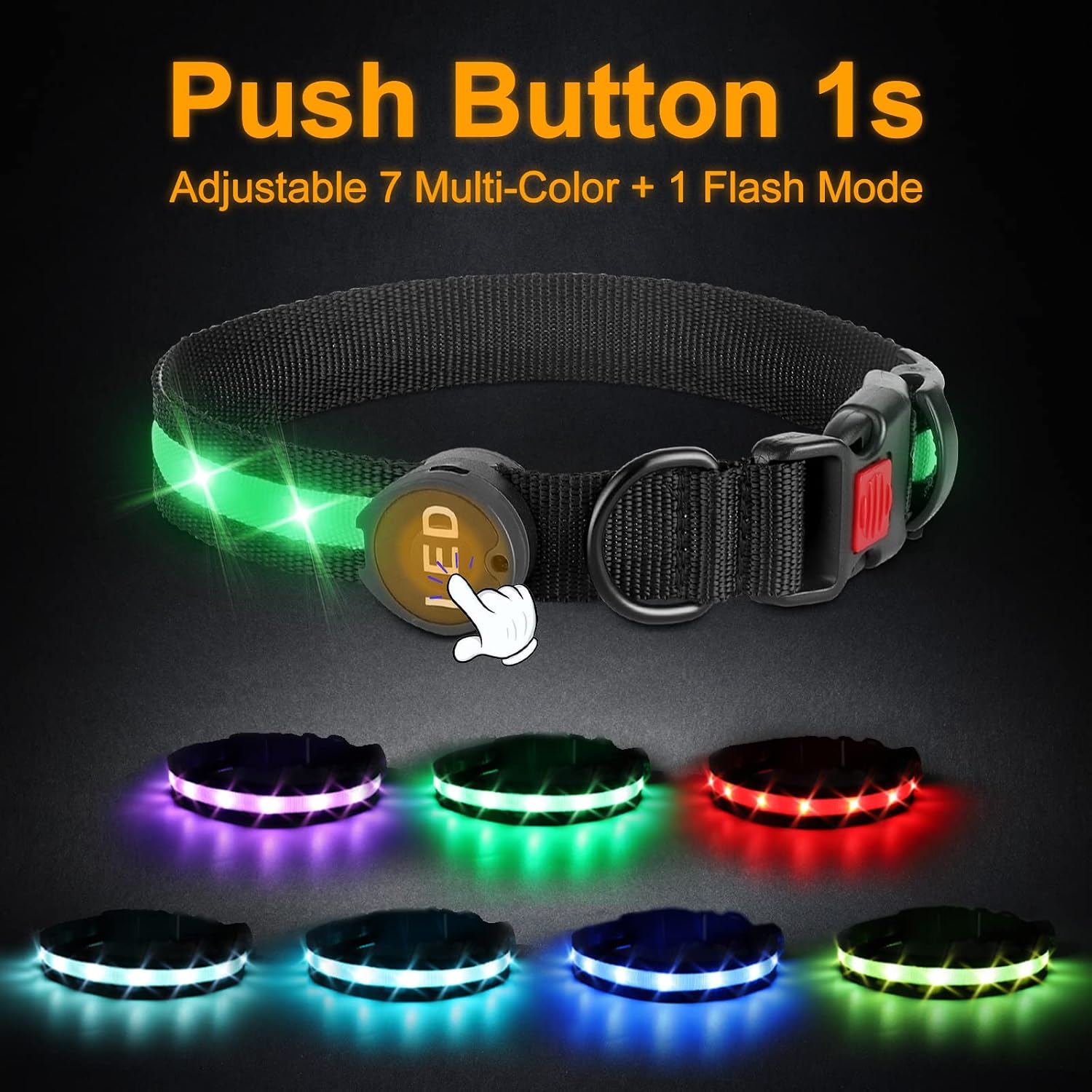 7 Colors in 1 Collar, Light Up Dog Collars, RANTOJOY Rechargeable LED Lighted Dog Collar, Glow Safety Necklace Dog Collar, Pet Flashing Collar Dog Cat Night Light Collar Adjustable Comfortable Collar