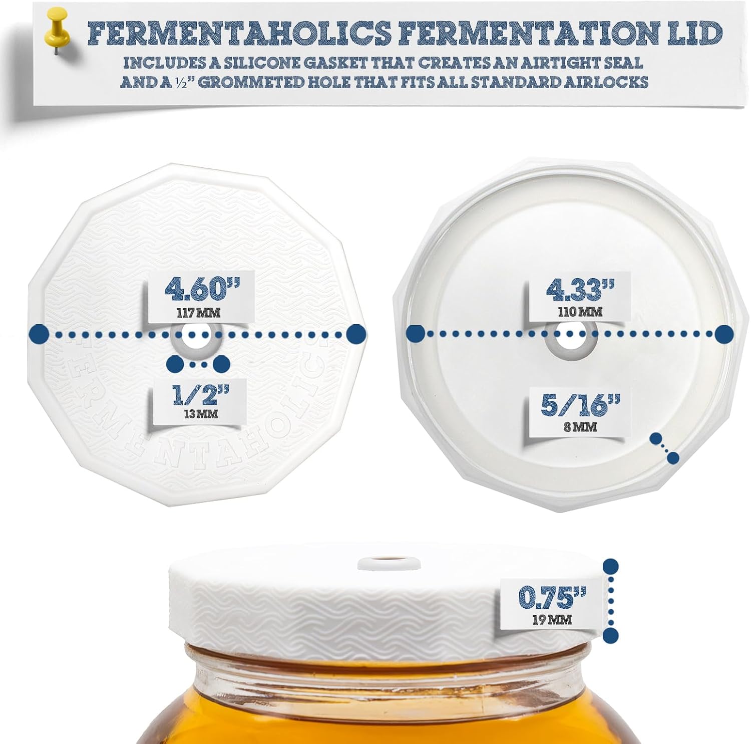 Fermentaholics 2 Pack - 110mm One Gallon Fermentation Lid & Gasket - Airtight Lid Turns Gallon Jar Into A Fermenter - Make Beer, Wine, Mead, Cider & More (AIRLOCK SOLD SEPARATELY)