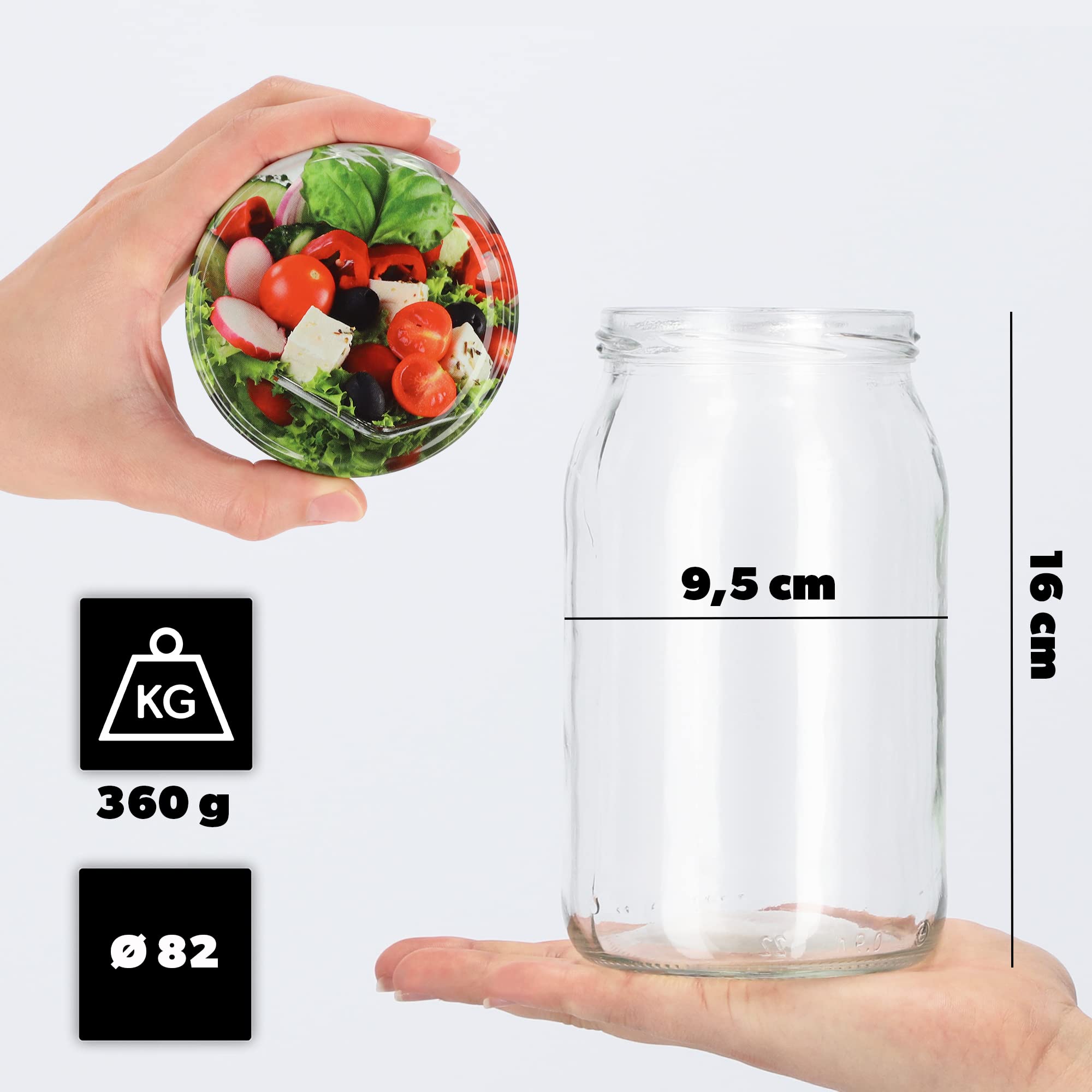 KADAX grandi barattoli in vetro 900ml Ø82 vege – tappo a vite ermetico, per conserve, sottaceti, verdure lacto-fermentate e marmellate fatte in casa