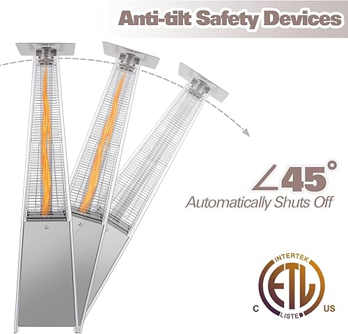 Miniatura 4 de Hykolity Calentador piramidal de patio de 48000 BTU, calentadores de propano para exteriores con ruedas y cubierta, calentador de patio de propano