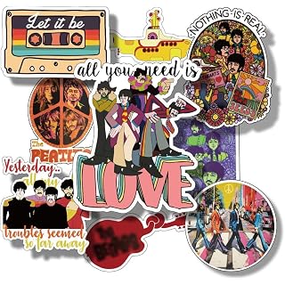 52pcs Hippie Liverpool Band Sticker Pack for Laptop, Guitar, Rock Music Decals, Best Rock Bands Collection - Les Beatles, Paul McCartney, John Lennon, RIngo Starr, George Harrison