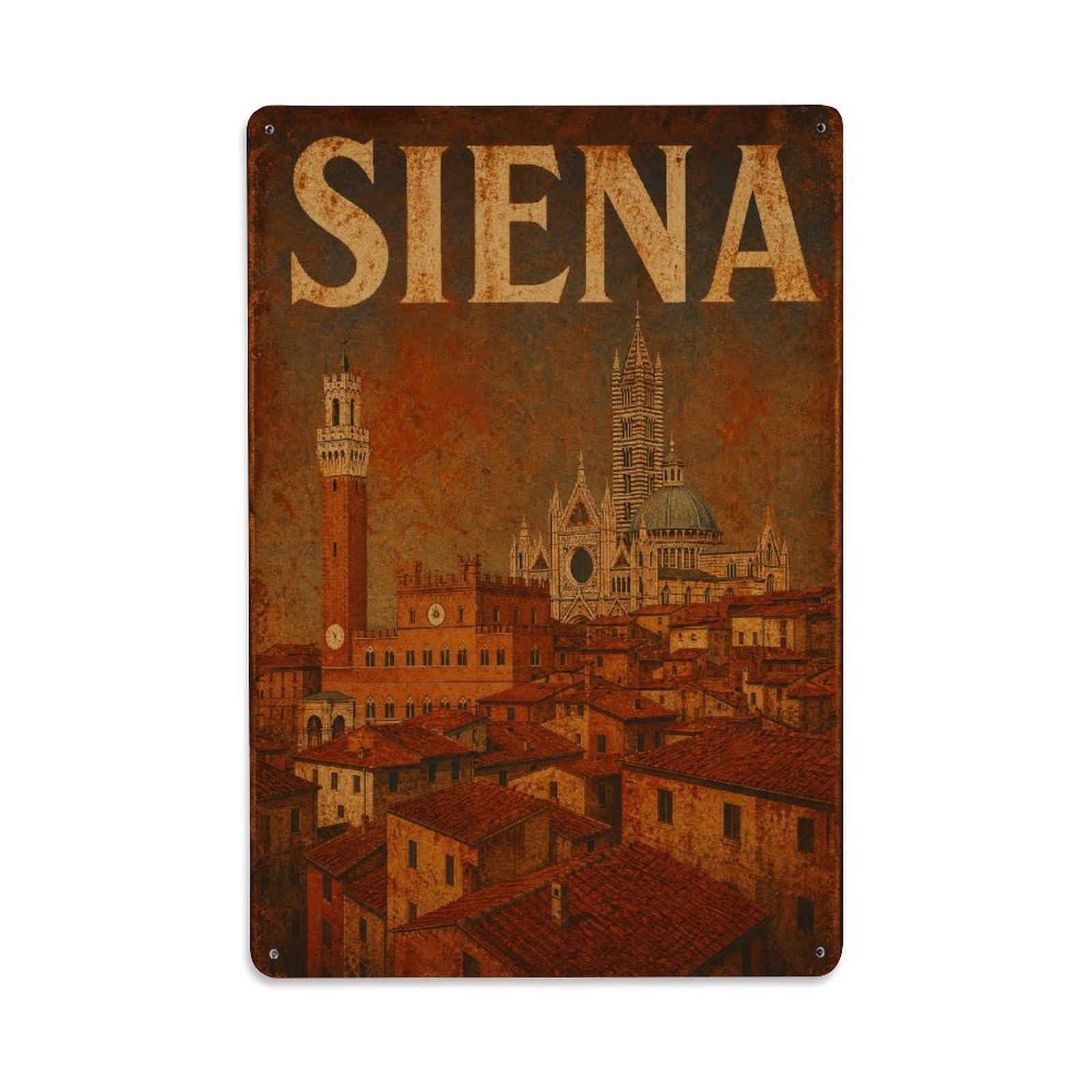 Huiyhb 8X12inch(20X30cm) Vintage Travel Siena Terracotta City Red Rooftops Italy Metal Tin Sign
