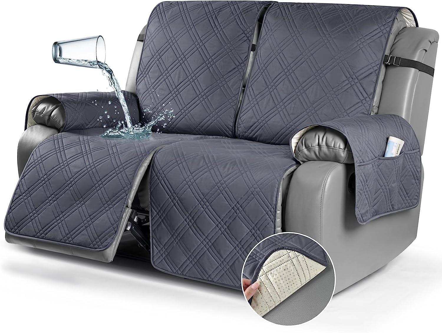 LINGKY Housse de Fauteuil Relax, Housse de Fauteuil Relax Inclinable Electrique, Housse de Fauteuil Inclinable Antidérapant, Protecteur pour Fauteuil Inclinable (Gris Foncé,2 Places)