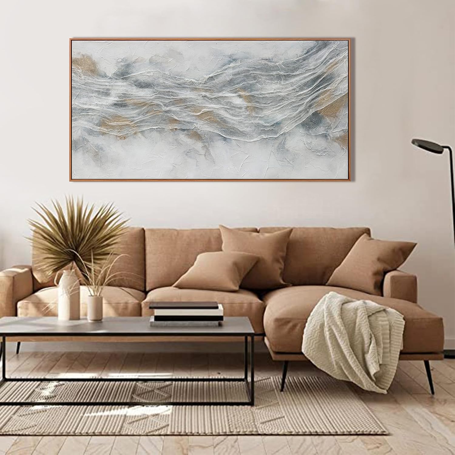 Abstract Wall Art Framed Home Artwork Decor Simple Modern Art Pieces With Gold And Gray Textures Modern Minimalist Canvas Painting Living Room Decor For Bedroom Office Wall Decor 24X 48