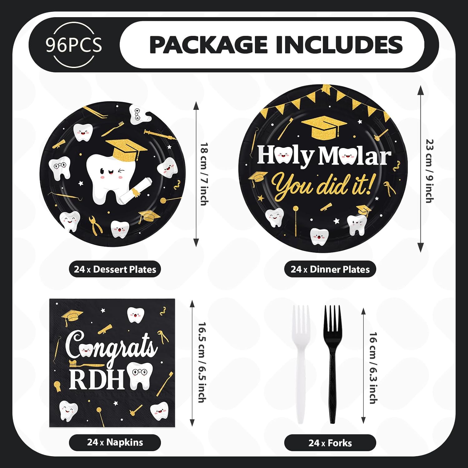 96Pcs Congrats RDH Decorations Holy Molar You Did It Plates and Napkins Dentist Graduation Decorations Favors for New Dental Medical School Graduation Party Supplies Serves 24