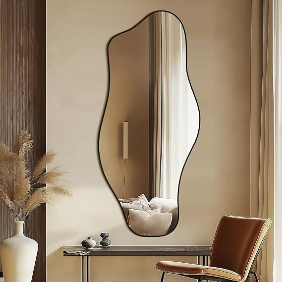 Mirrorons Irregular Mirror 47x21 Cloud Vanity Mirror Wall Decor, Black