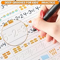 Vista 6 de gisgfim 8 Pack Magic Grooved Writing Practice Books for Kids Reusable Magical Handwriting Workbooks with Disappearing Ink Pens Letter,Numbers,Math