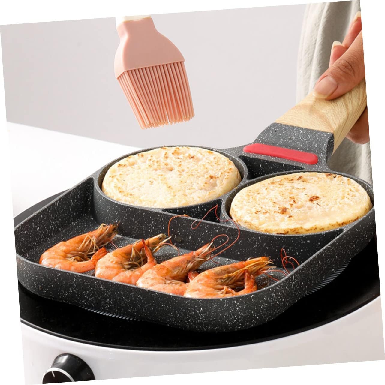 Unomor Non-stick Cooker Skillet Pan Divided Frying Pot Handle for Cooking Eggs and Pancakes Quick Heating for Breakfast and More