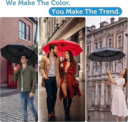 Miniatura 6 de Paraguas de viaje portátil resistente al viento, compacto y plegable, resistente, cierre automático, plegable, resistente a la lluvia y al viento,