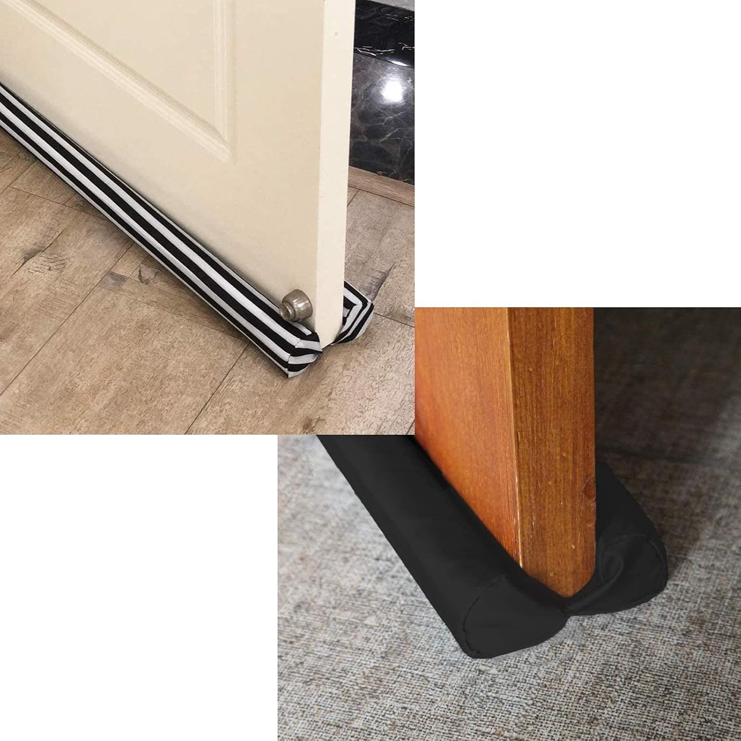MAXTID Under Door Draft Blockers 2 Pack Black+ Brown 32-38" Front Air Draft Stopper Reduce Noise Window Breeze Blocker Adjustable Door Sweeps