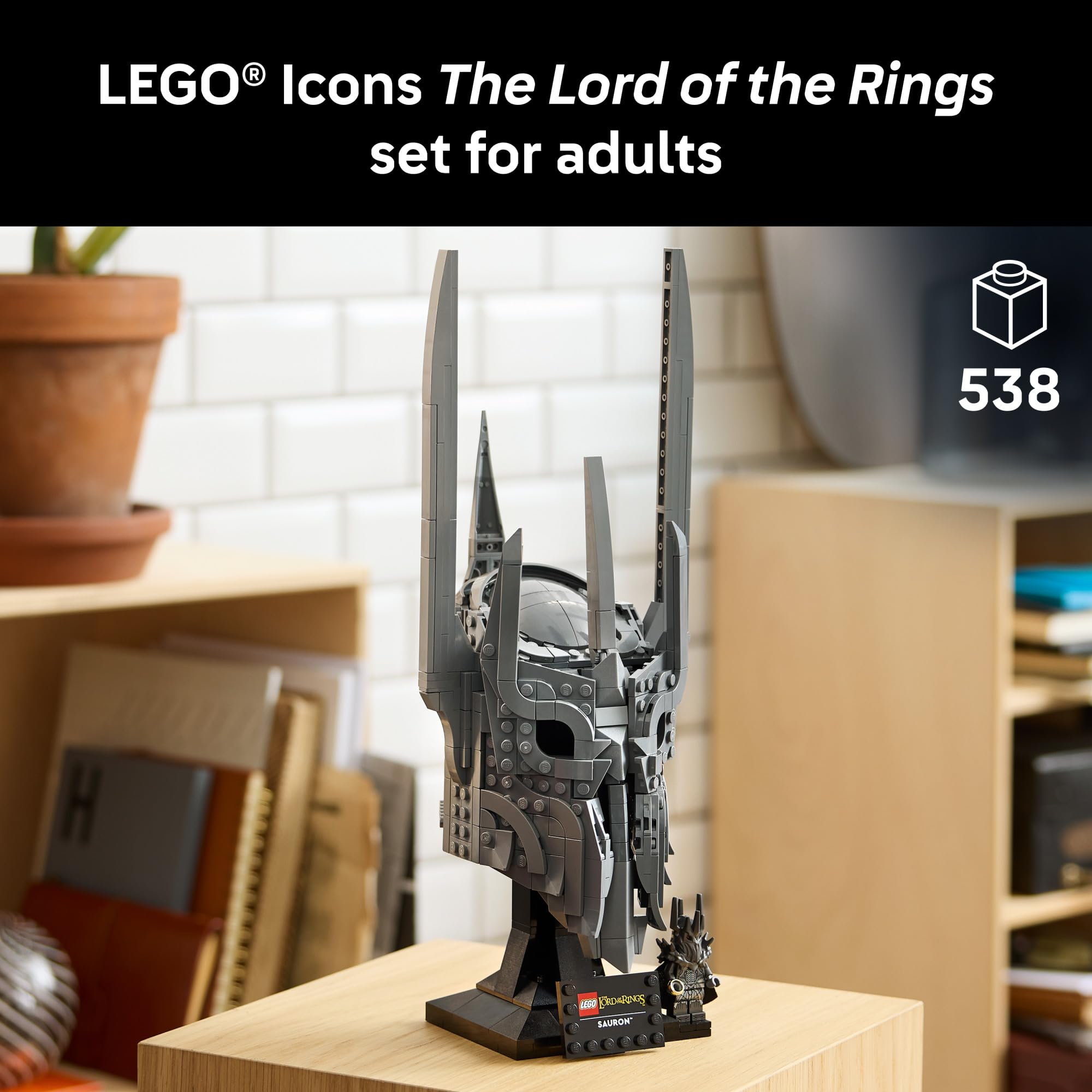 LEGO Icons The Lord of The Rings: Sauron's Helmet - Building Set for Adults, Ages 18+ - Bedroom, Home Office, Book Shelf Decor - W/Sauron Minifigure - Gift for LOTR Fans - 11373