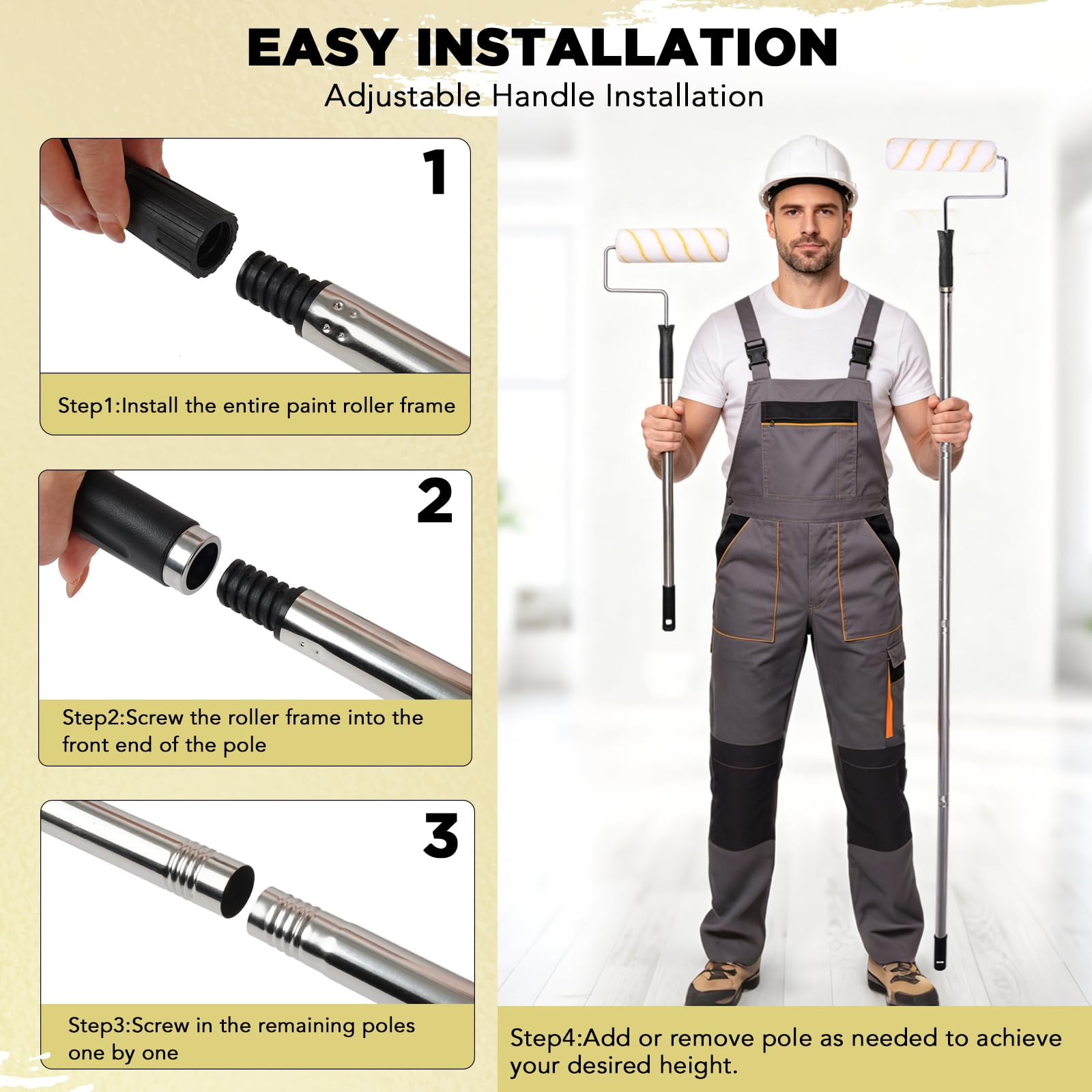 Kit de 33 rodillos de pintura con poste de extensión de 4 secciones, bandejas de rodillos de 9 pulgadas, asas resistentes, rodillos de pintura de microfibra, pinceles, paño de caída, herramientas de