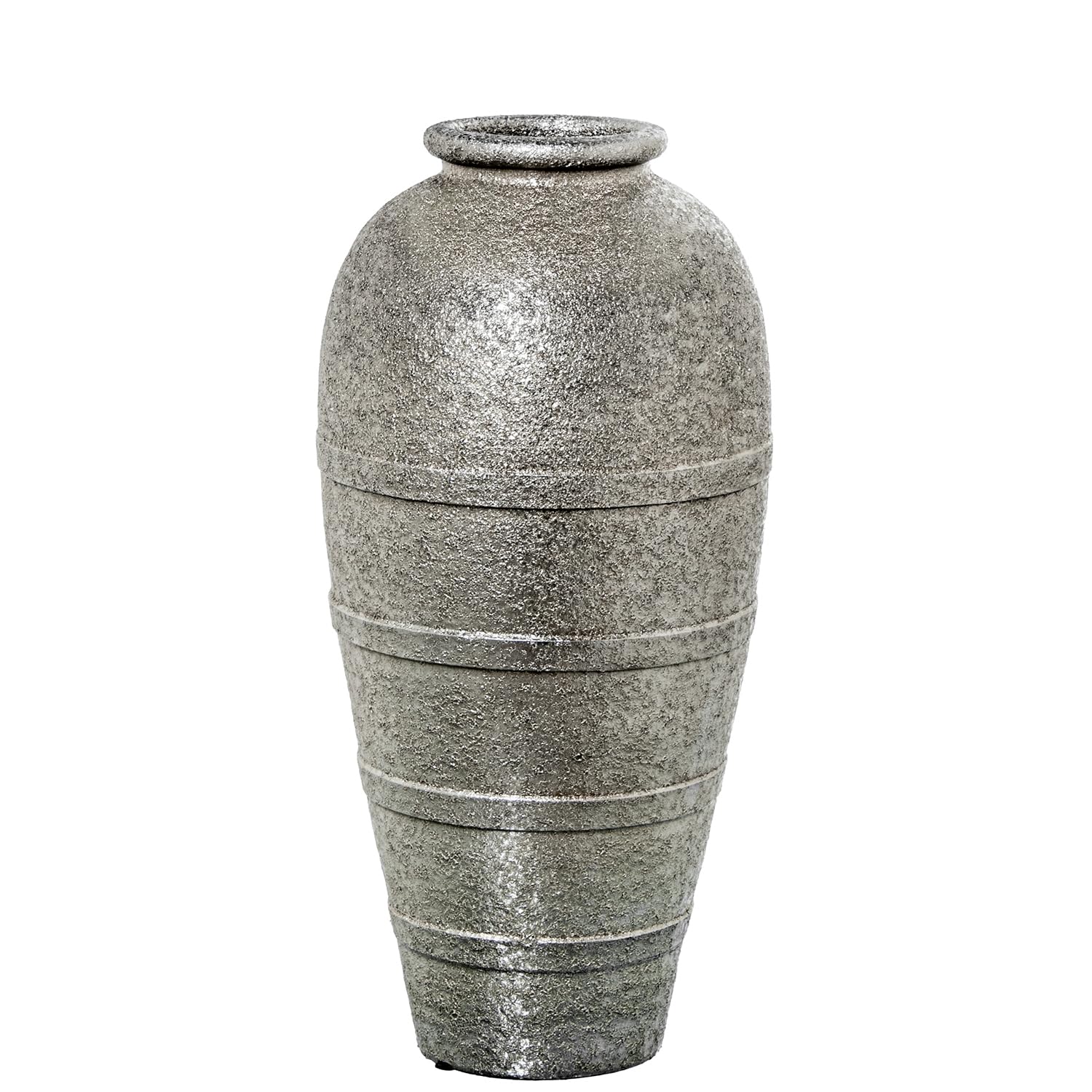 Grand vase céramique argenté 62x60cm de prestige pour entrée de villa