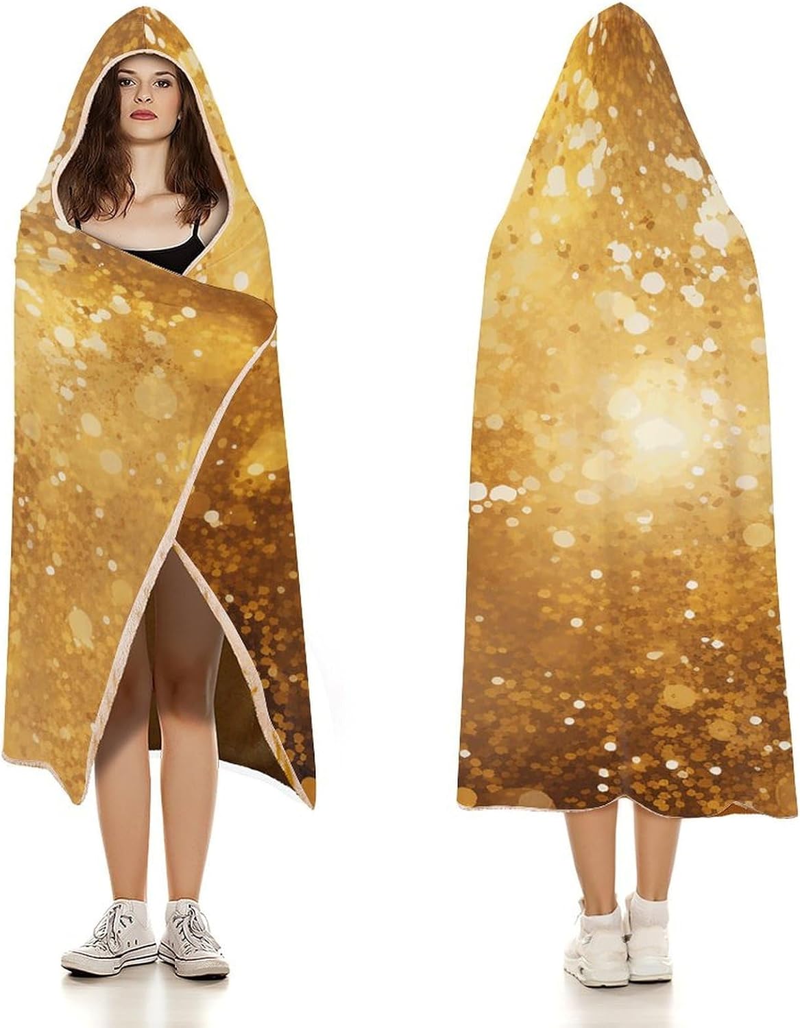 Gold Glitter Pattern Hooded Blanket Cozy And Functional,Wearable Blanket Hoodie for Women Men,Blanket Poncho Presents40 x50
