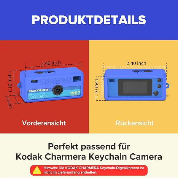 Custodia in silicone per Kodak CHARMERA Keychain fotocamera digitale, con cordoncino, aperture precise, antigraffio e antiurto, in silicone morbido, accessorio per fotocamera (blu) - 3