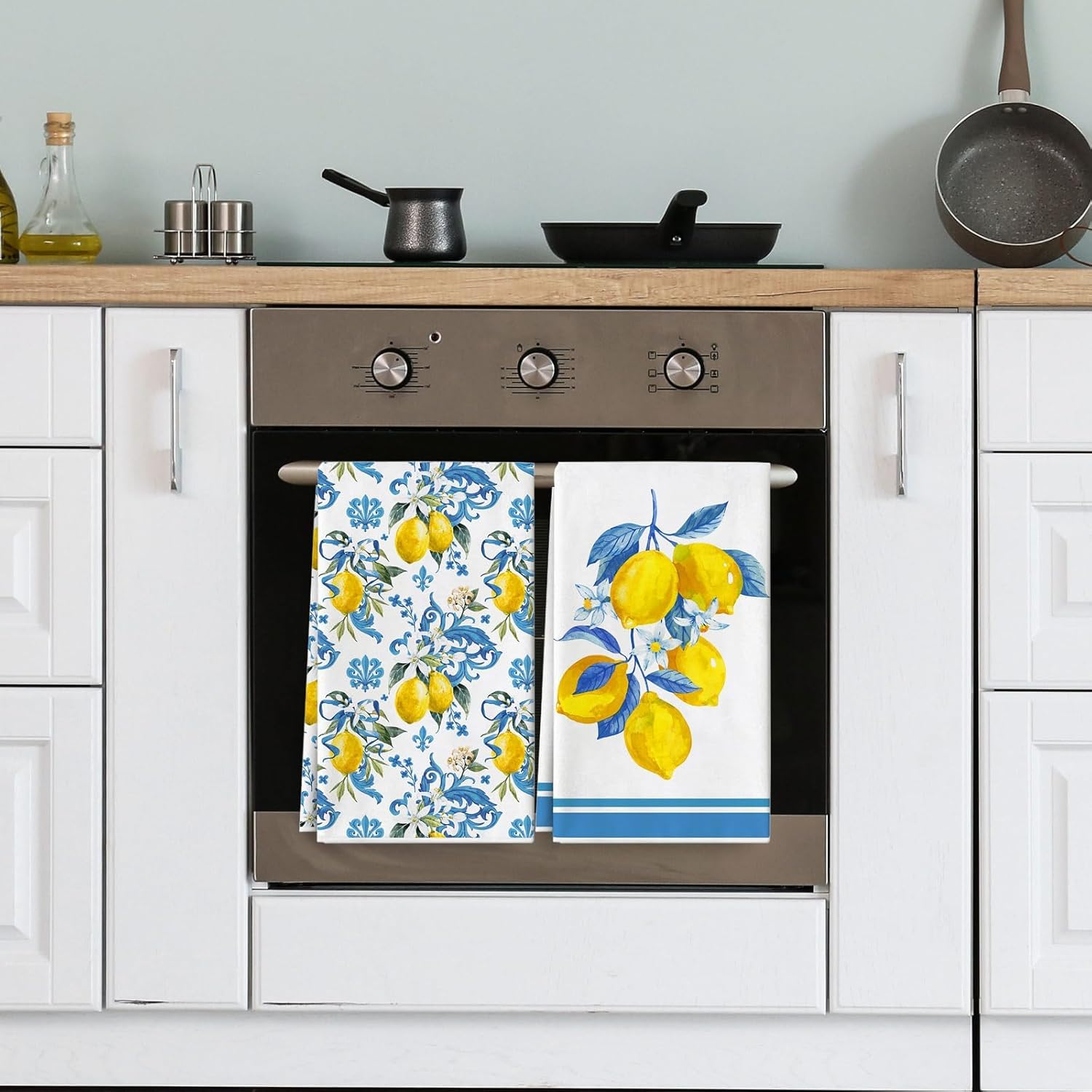 Geschirrtuch Zitrone, Zitronen Deko 2 Stück 40x60 cm Küchentücher Geschirrtücher mit Blumen Floral Sommer Design, Saugfähig und Schnell Trocknend, Frühling Sommer Dekoration Handtücher für Küche