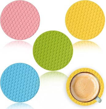 4 Pack Honeycomb Bottle Lid Opener, Silicone Heat Insulation Pad Round Rubber Grippers for Elder, Kid, Arthritic Hands