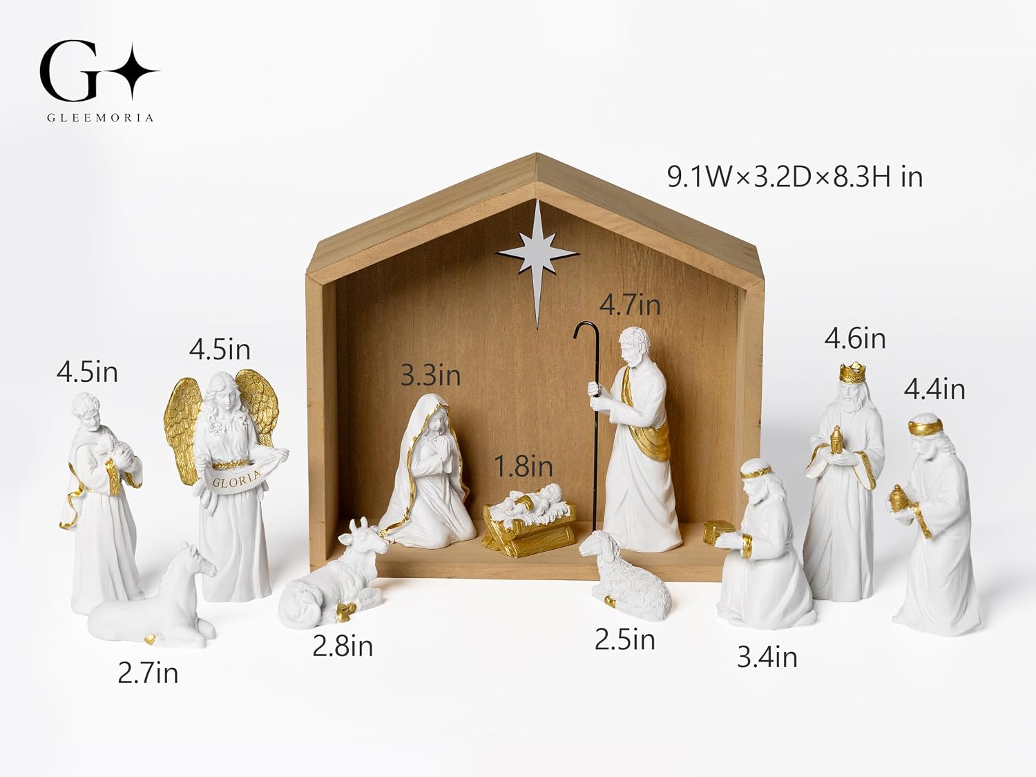 12pcs Nativity Set with Wooden Stable, Nativity Figurines