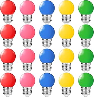 Suncan 20 piezas E27 Led de Colores 1W Bombillas de Colores Led Bombillas de Colores Decorativas,Rojo, Amarillo, Azul, Verde y Rosa,para Navidad Boda Fiesta,AC 230V