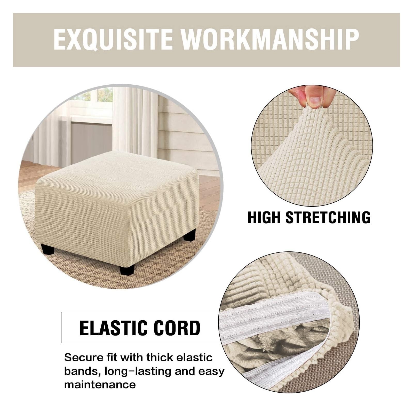 Copri Pouf Elasticizzato In Velluto - Fodera Protettiva Per Ottomani E Poggiapiedi | Misure Personalizzate - Foto 5