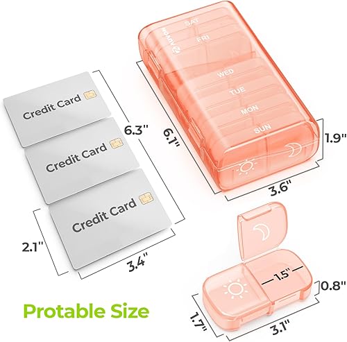 Vista 34 de AUVON - Pastillero semanal XL para 2 veces al día, pastillero de 7 días con gran abertura a un lado para rellenar fácilmente, pastillero para Negro