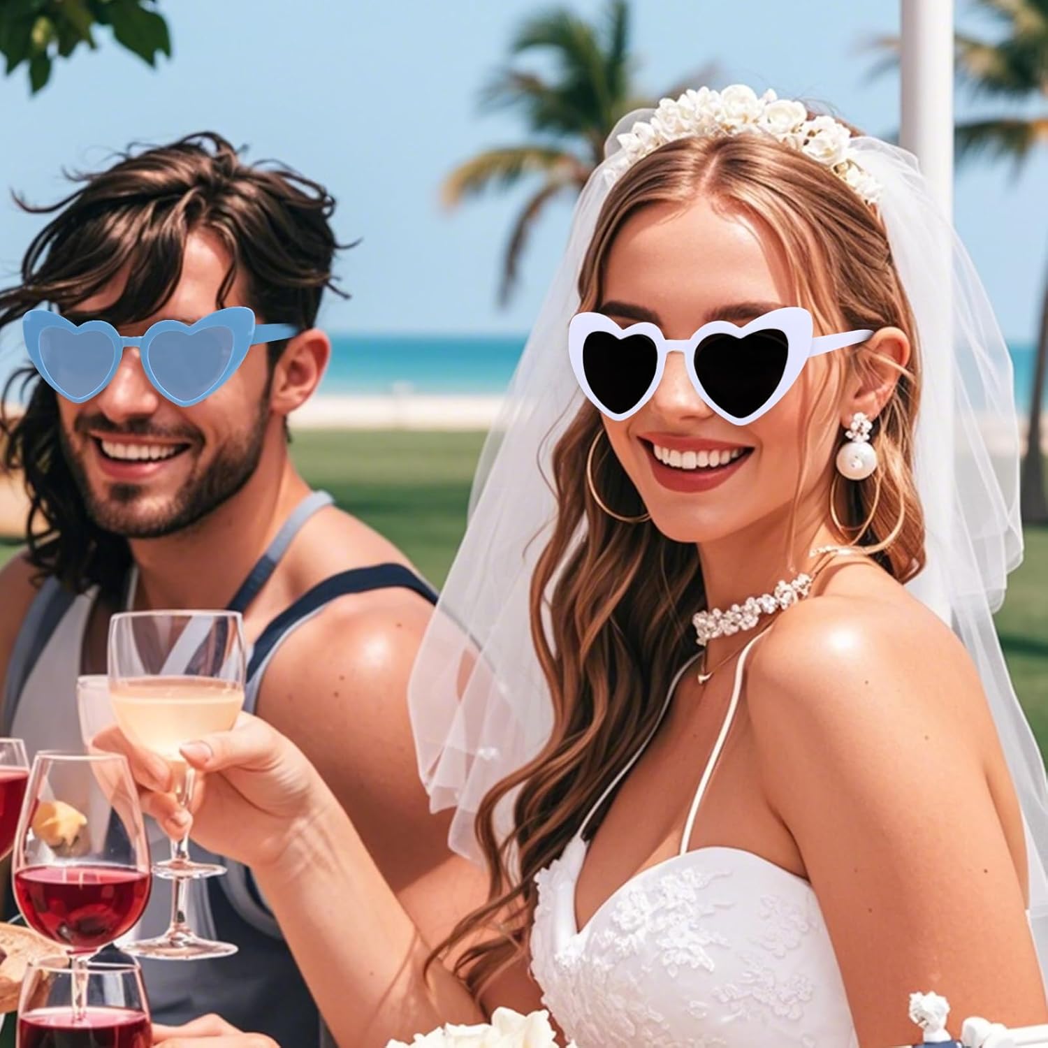 Jaciya 10-Pack Heart Shaped Sunglasses for Bachelorette Party, Wedding, and Photo Shoots - Image 6