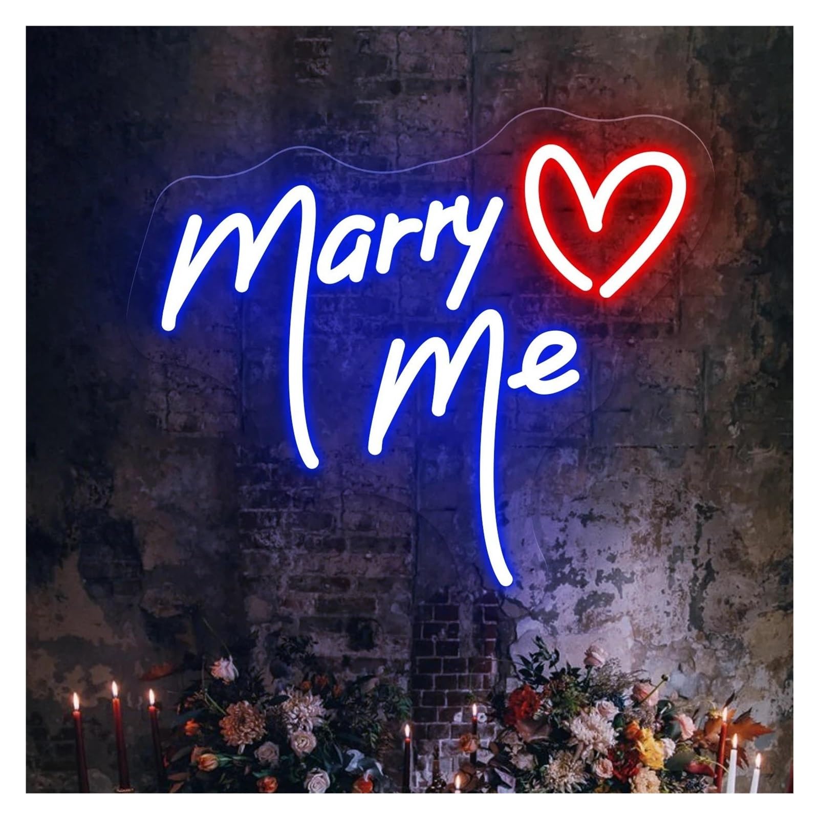 Xenite Style 5 Hanging Art Neon Signs Marry Me With Heart Neon Sign Led Light For Engagement Party Marriage Proposal Wedding Wall Decor Dimmable Illuminated Lamp 50Cmx43cm