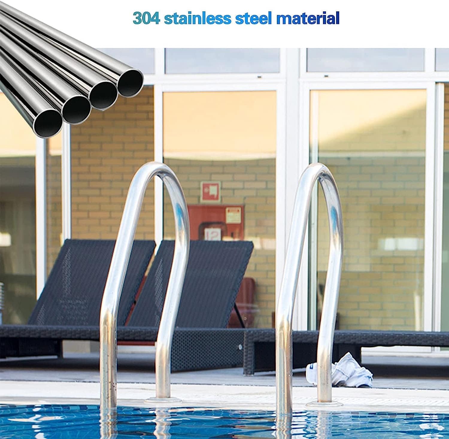 Pool Handrails Premium 304 Stainless Steel Pool Hand Rail for Inground Swimming Pools, Pool Safety Handrail with Quick Mount Base