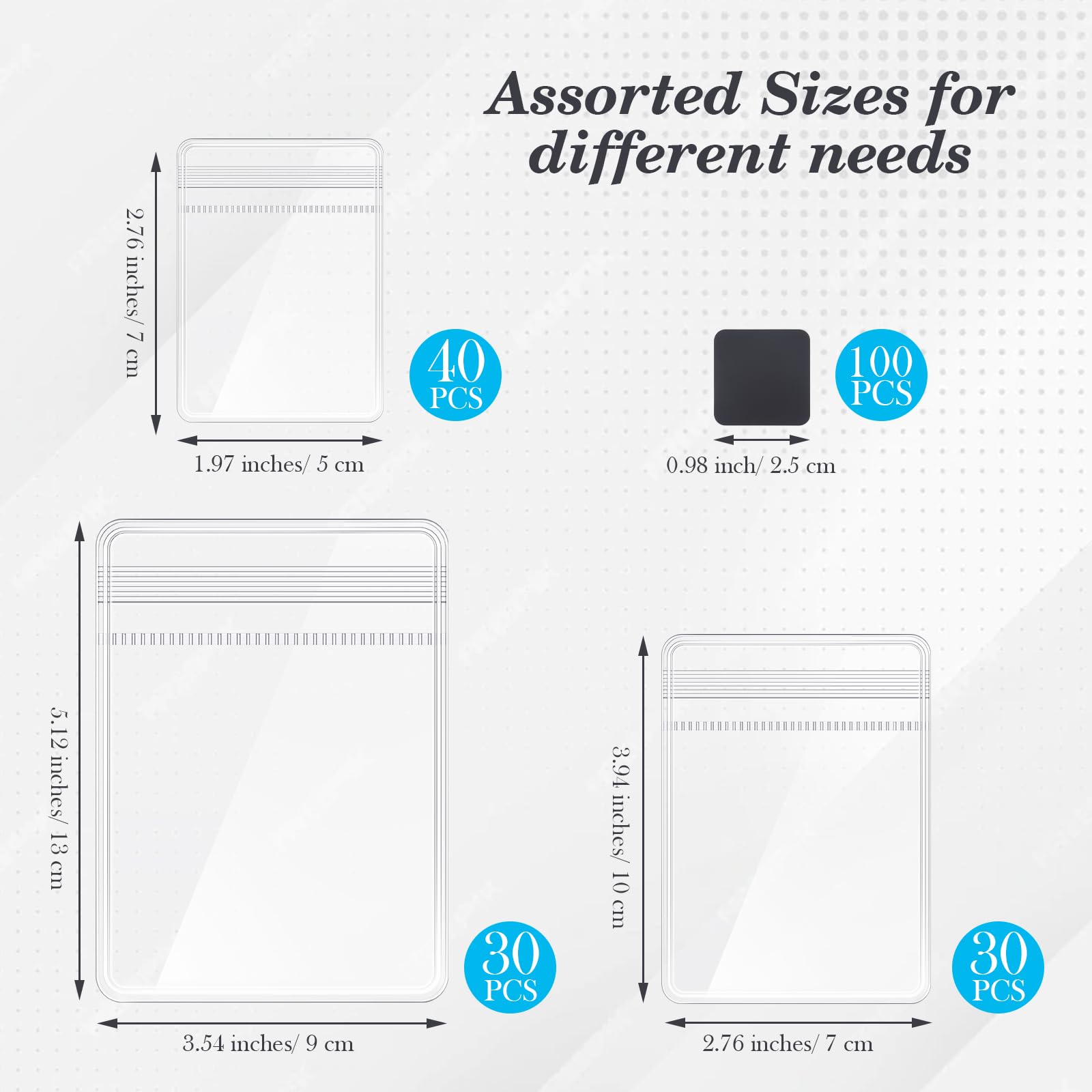 Sureio 200 Pcs Anti Tarnish Strips with Clear Plastic Jewelry Bags Sets, 100 Assorted Size Transparent Jewelry Storage Bags and 100 Anti Tarnish Strips for Packaging Jewelry Rings Earrings (3 Sizes)