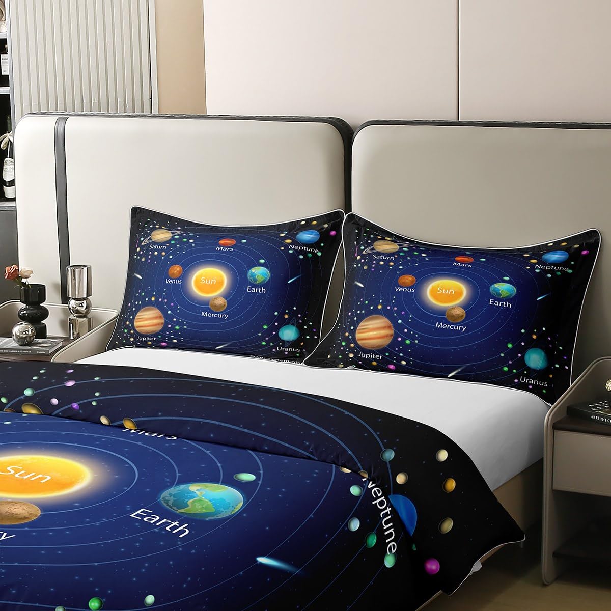 Homewish Outer Space Kids Cotton Duvet Cover,Boys Starry Sky Galaxy 100% Cotton Set Single Planet Space Bedding Set for Girls Teens Adult Bedroom Decor,Solar System Cosmos Comforter Cover,Blue Purple - Image 4
