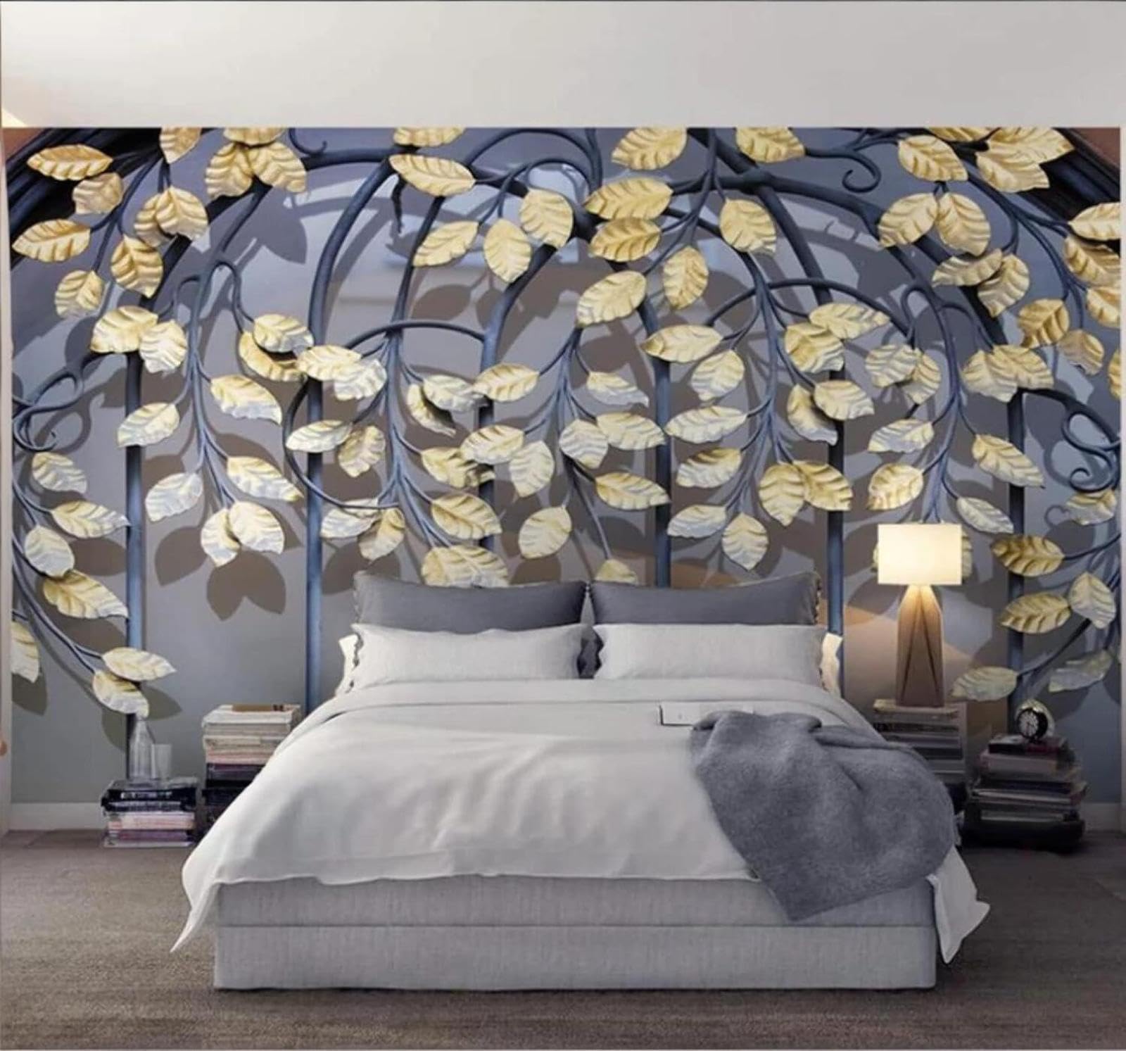 XLMING Vintage Three Dimensional Gold Leaf Leaf Art 3D Wallpaper Luxury Home Dining Decor Paste Sofa Living Room The Wall for Bedroom Mural-400cm×280cm