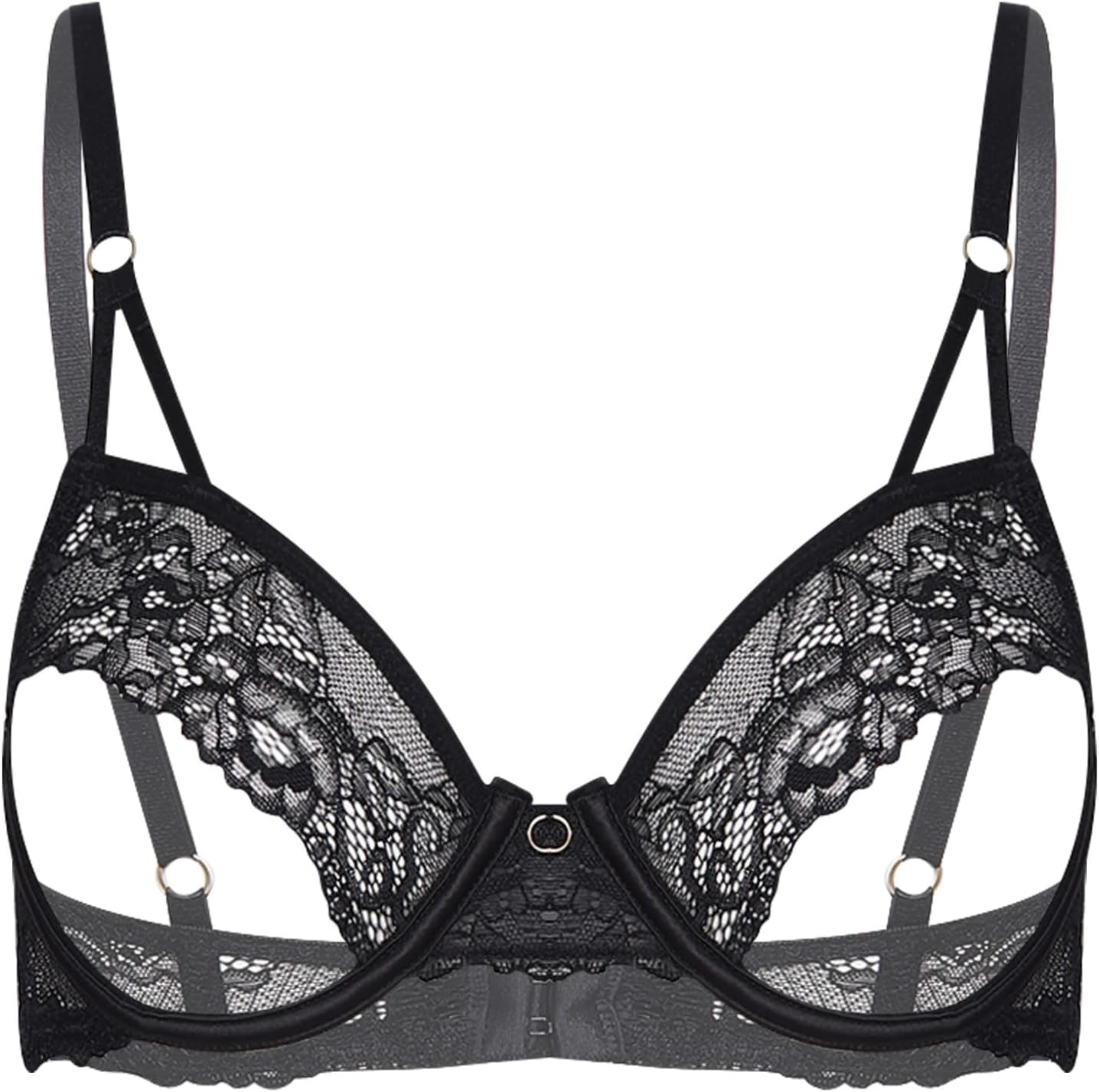 Women Elastic Cage Bra Adjustable Shoulder Straps Unlined Top Open Breast Cup Sheer Balconette