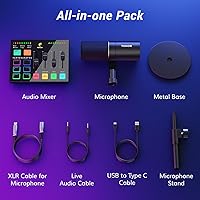 Vista 8 de TONOR Audio Interface and Microphone Set, Podcast Equipment Bundle, USB Audio Mixer with RGB, XLR Dynamic Microphone with Studio Sound Quality
